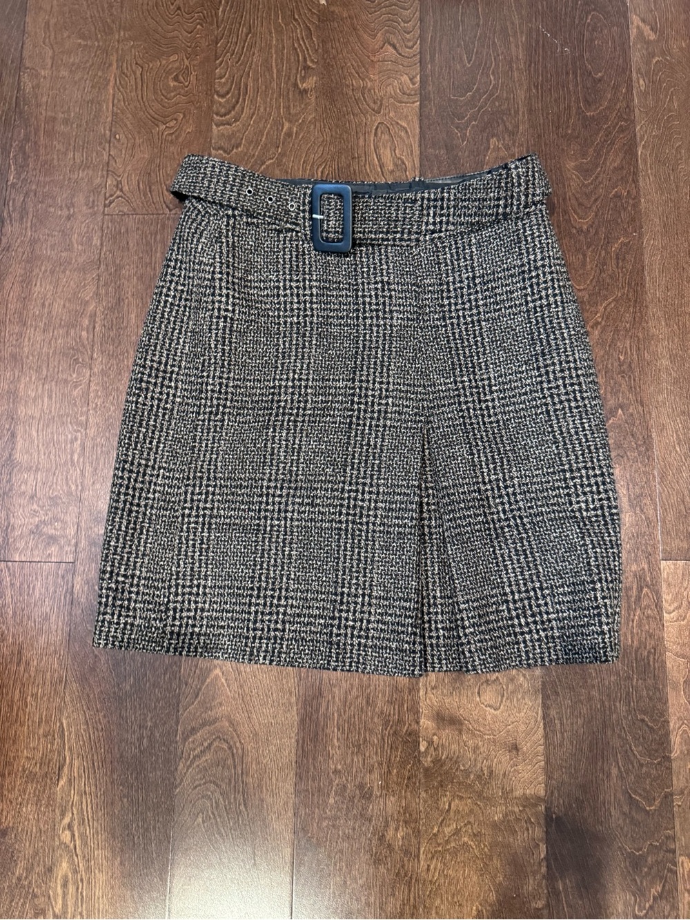 Ann Taylor Black and White Plaid Belted Mini Skirt